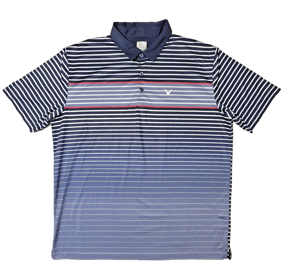 Callaway Golf Polo Shirt Men’s XL Blue Striped Opti-Dri Short Sleeve Performance